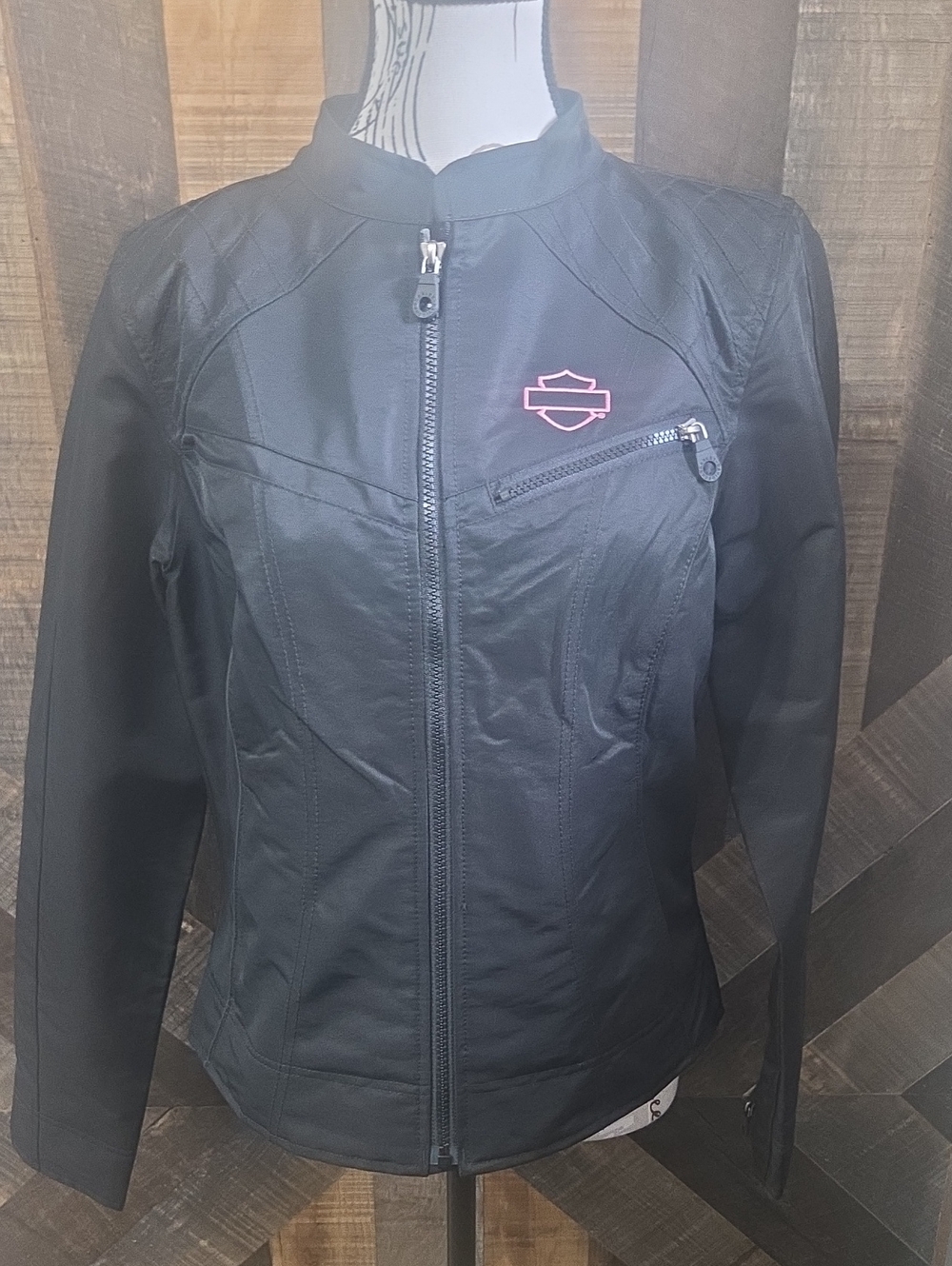 Harley-Davidson Black Women's Moto Jacket with Pink Logo